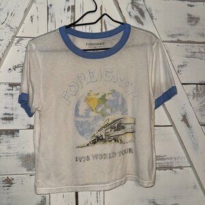 Foreigner 1978 Tour Medium Crop Ringer Tee White Blue Train Band T Shirt